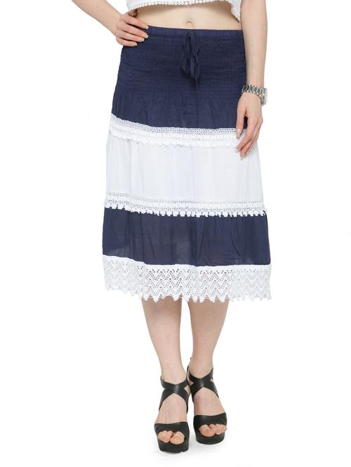 navy blue solid color block a-line skirt - 14921457 - Very Small Image - 1