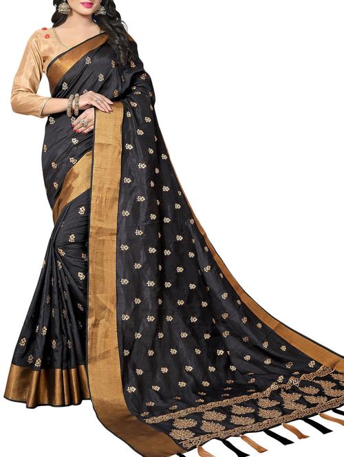 black silk embroidered saree with blouse - 14922029 - Very Small Image - 1