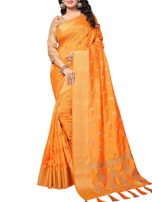 yellow silk embroidered saree with blouse - 14922032 - Very Small Image - 1