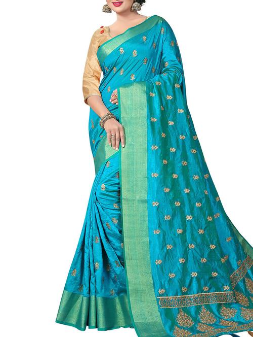 blue silk embroidered saree with blouse - 14922034 - Very Small Image - 1