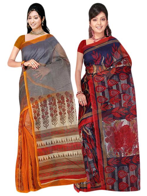 multi colored tissuenet combos saree with blouse - 14922288 - Very Small Image - 1