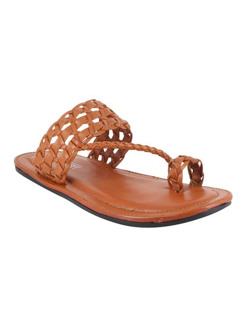 tan leatherette toe separator slipper - 14922350 - Very Small Image - 1