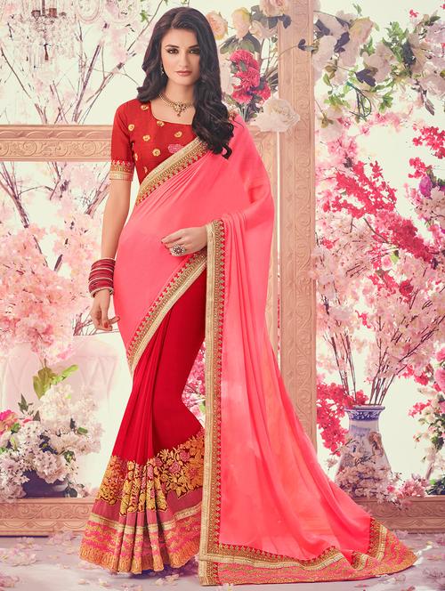 pink georgette half and half saree with blouse - 14922373 - Very Small Image - 1