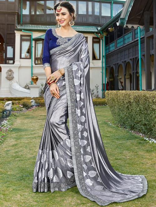 grey georgette embroidered saree with blouse - 14922385 - Very Small Image - 1