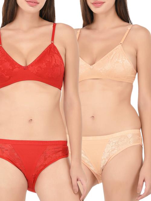 set of 2 multi colored bras and panty set - 14922997 - Very Small Image - 1