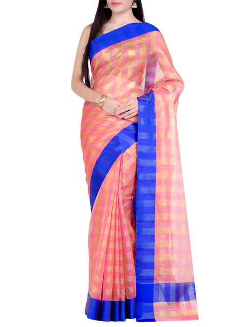 contrast border checkered woven saree with blouse - 14923227 - Very Small Image - 1
