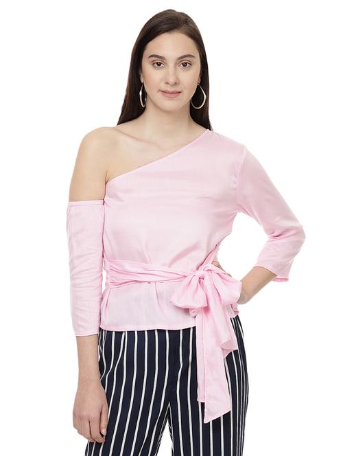 single shoulder self tie waist top - 14923880 - Very Small Image - 1