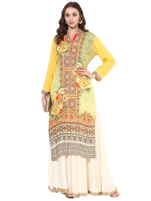 yellow rayon straight kurta - 14924533 - Very Small Image - 1