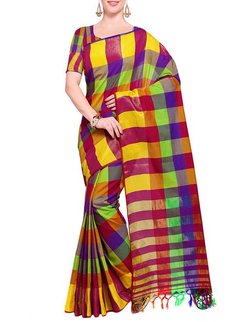 checkered maheshwari saree with blouse - 14925669 - Very Small Image - 1