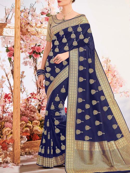 delicate golden zari banarasi saree with blouse - 14925867 - Very Small Image - 1