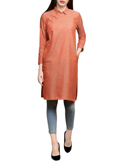 orange cotton blend solid straight kurta - 14925986 - Very Small Image - 1