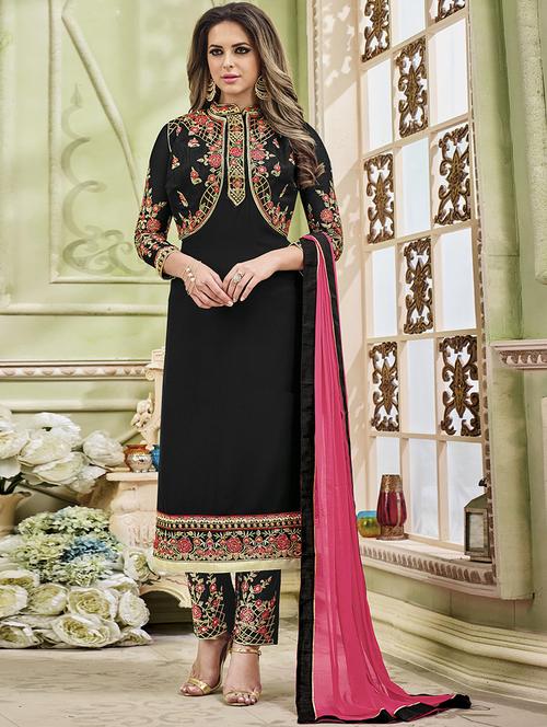 black georgette semistitched suit - 14926452 - Very Small Image - 1