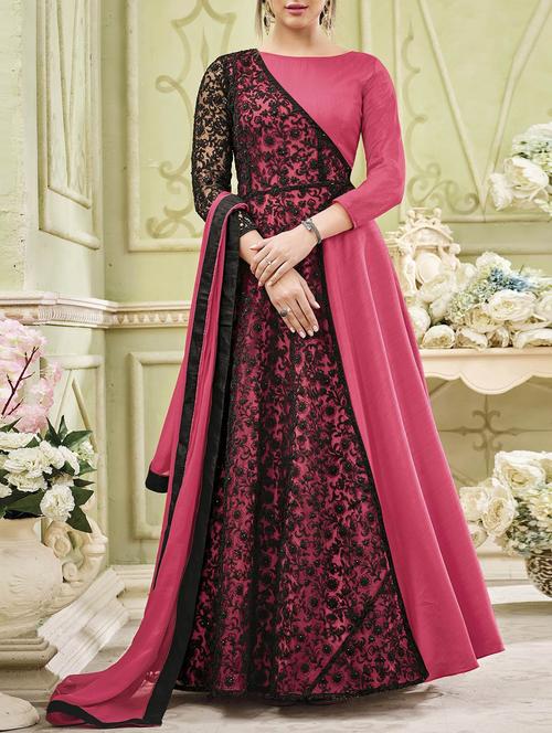 embroidered semi-stitched flared suit - 14926456 - Very Small Image - 1