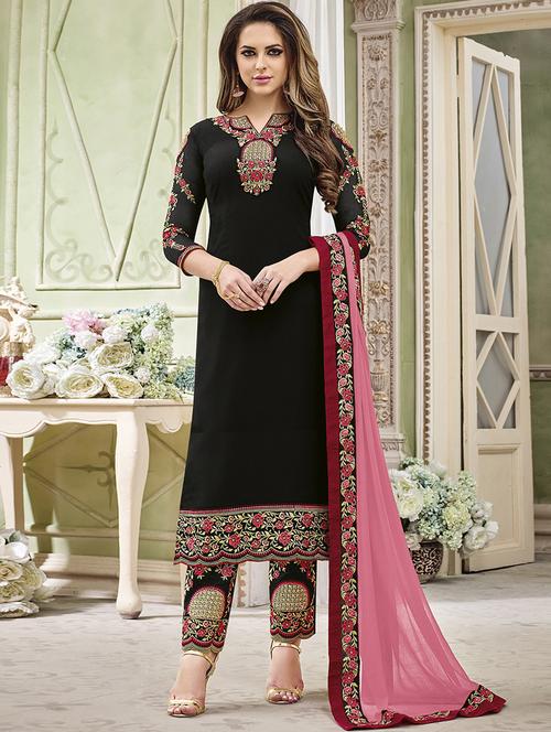 black georgette semistitched suit - 14926461 - Very Small Image - 1