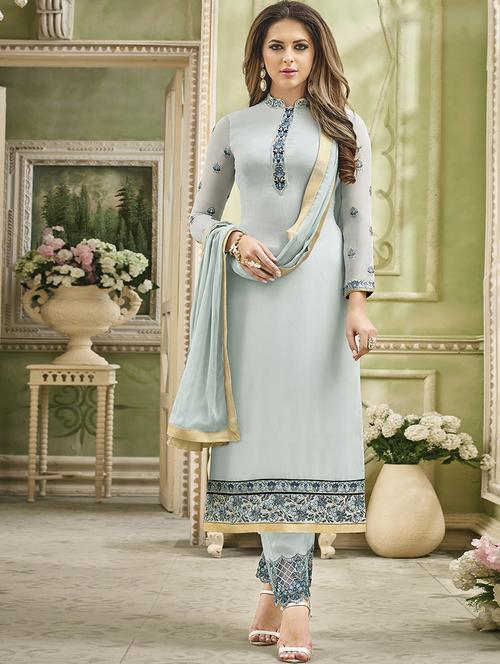 sky blue georgette semistitched suit - 14926463 - Very Small Image - 1