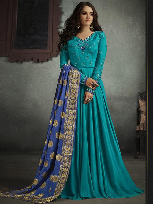 sky blue rayon semistitched suit - 14926467 - Very Small Image - 1