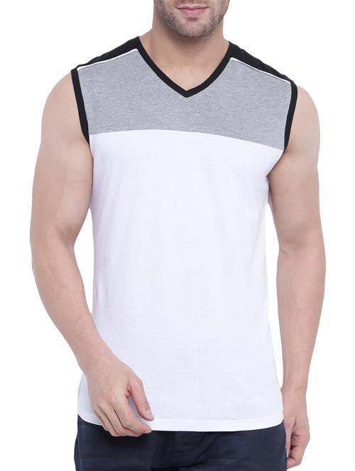 white cotton color block t-shirt - 14926507 - Very Small Image - 1