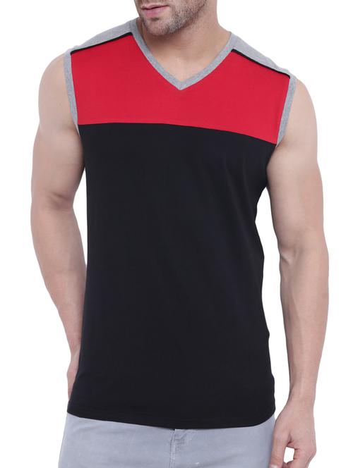 black cotton color block t-shirt - 14926508 - Very Small Image - 1