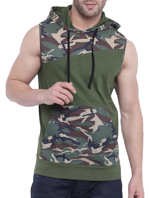 olive cotton front print tshirt - 14926568 - Very Small Image - 1