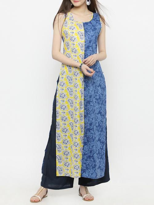 blue cotton kurta palazzo set - 14928247 - Very Small Image - 1