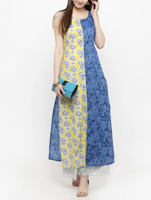 blue cotton kurta palazzo set - 14928249 - Very Small Image - 1