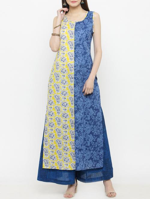 blue cotton kurta palazzo set - 14928250 - Very Small Image - 1