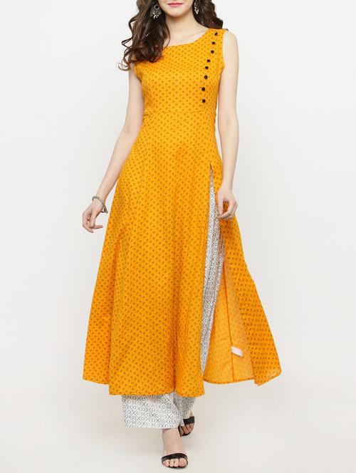 yellow rayon kurta palazzo set - 14928253 - Very Small Image - 1