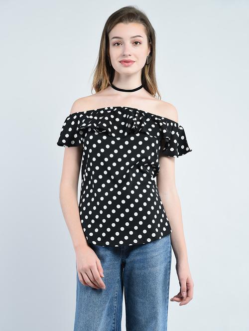 off shoulder ruffled polka dot top - 14929076 - Very Small Image - 1