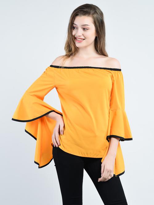 contrast piping detail bell sleeved top - 14929085 - Very Small Image - 1