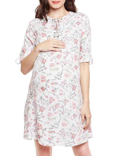 white printed maternity wear dress - 14929396 - Very Small Image - 1