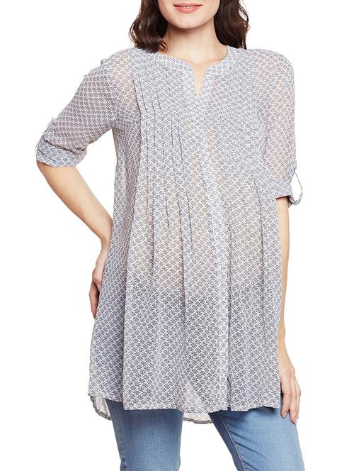 white printed maternity wear tunic - 14929399 - Very Small Image - 1