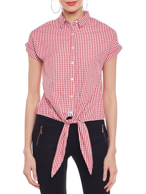 red checkered front bow shirt - 14929426 - Very Small Image - 1