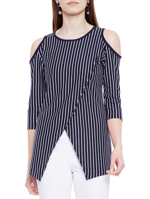 cold shoulder striped overlap tunic - 14929596 - Very Small Image - 1
