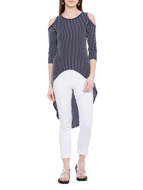 cold shoulder striped asymmetrical tunic - 14929619 - Very Small Image - 1
