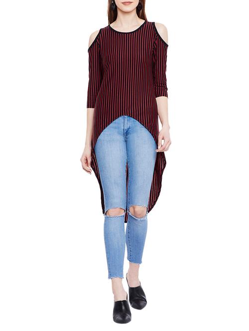 cold shoulder striped tunic - 14929620 - Very Small Image - 1