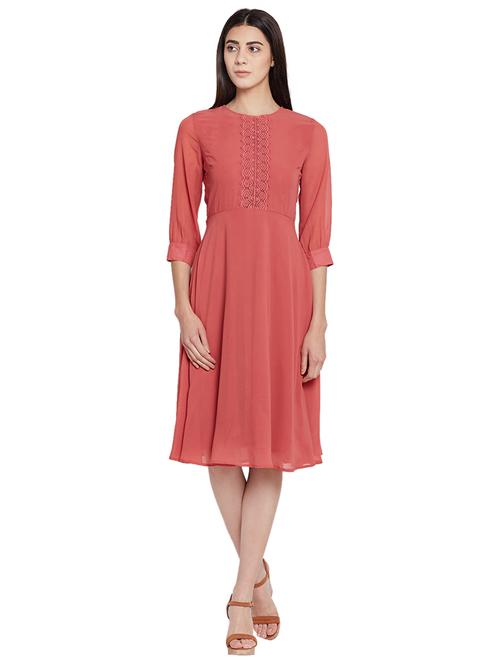 pink solid fit & flare dress - 14929646 - Very Small Image - 1