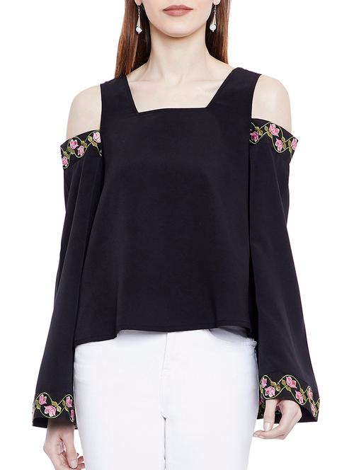 black solid cold shoulder top - 14933090 - Very Small Image - 1