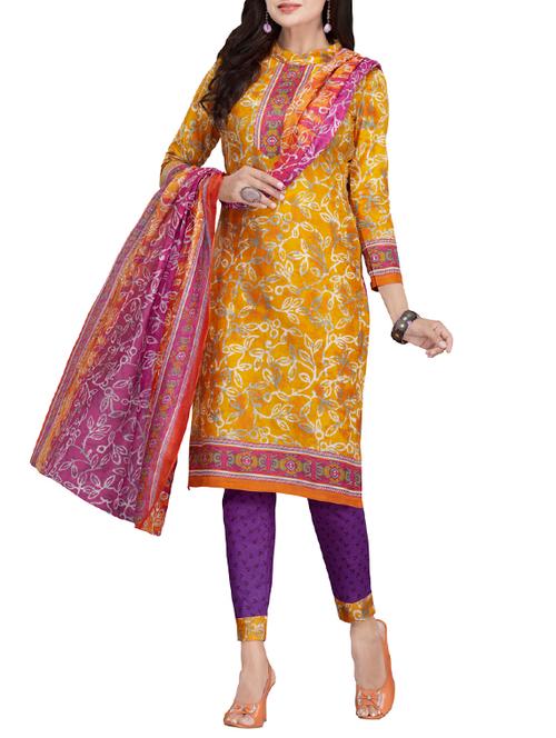 yellow cotton unstitched suit - 14933222 - Very Small Image - 1
