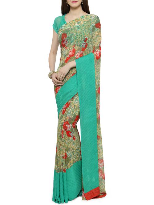 multicolor georgette printed saree with blouse - 14934795 - Very Small Image - 1