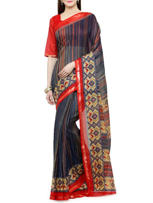 grey cotton silk printed saree with blouse - 14934798 - Very Small Image - 1