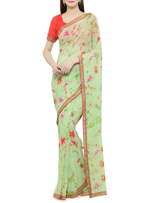 floral printed saree with blouse - 14934801 - Very Small Image - 1