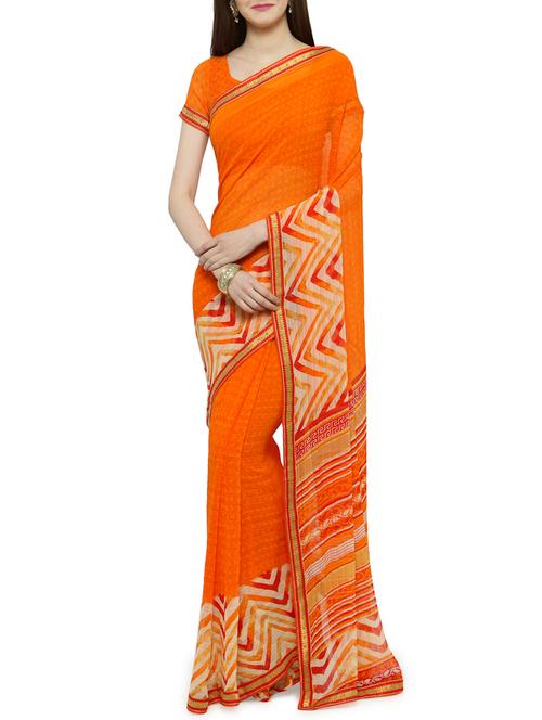 orange georgette printed saree with blouse - 14934805 - Very Small Image - 1