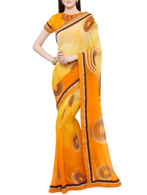 yellow georgette printed saree with blouse - 14934809 - Very Small Image - 1