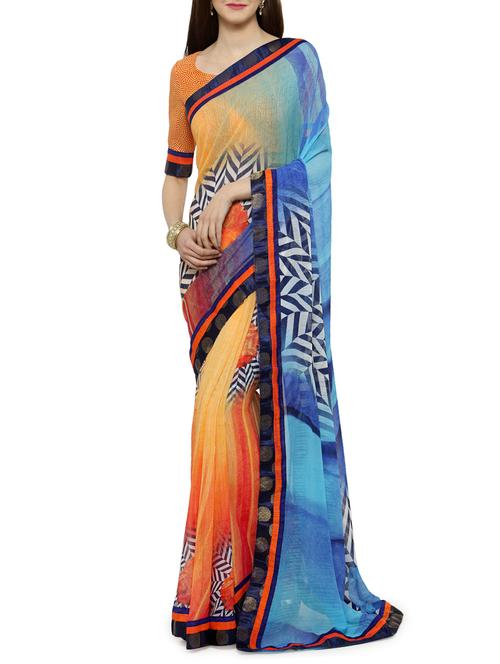 multicolor georgette printed saree with blouse - 14934813 - Very Small Image - 1