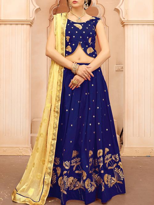 blue silk flared lehenga - 14935302 - Very Small Image - 1