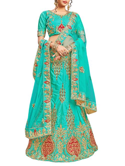 green silk panelled lehenga - 14935314 - Very Small Image - 1