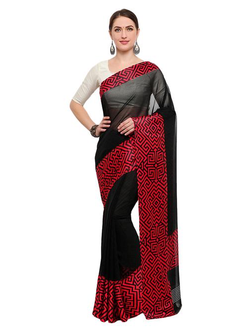 black georgette printed saree with blouse - 14935490 - Very Small Image - 1