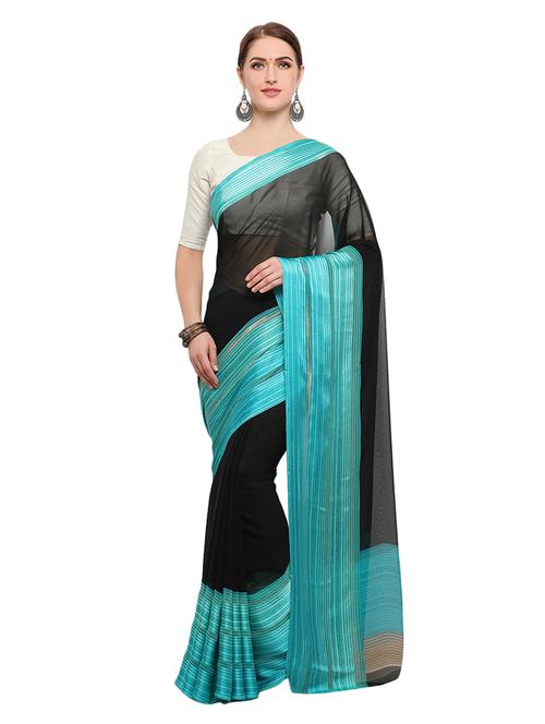 black georgette bordered saree with blouse - 14935502 - Very Small Image - 1