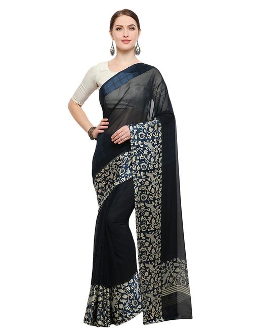blue georgette bordered saree with blouse - 14935506 - Very Small Image - 1
