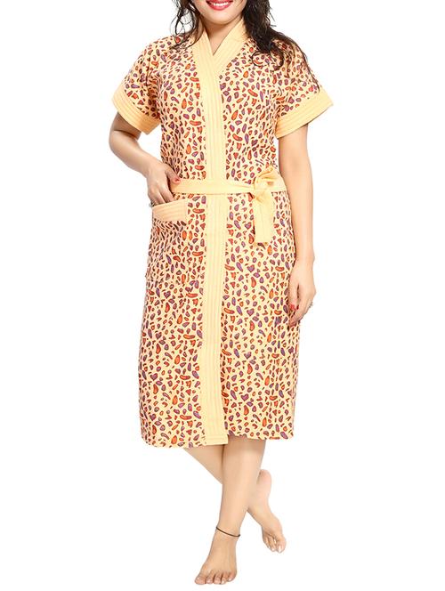 beige printed women cotton bath robe - 14936293 - Very Small Image - 1